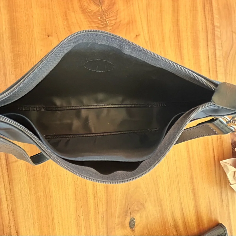 LONGCHAMP Nylon Crescent Shoulder Bag with Silver Accents in Navy